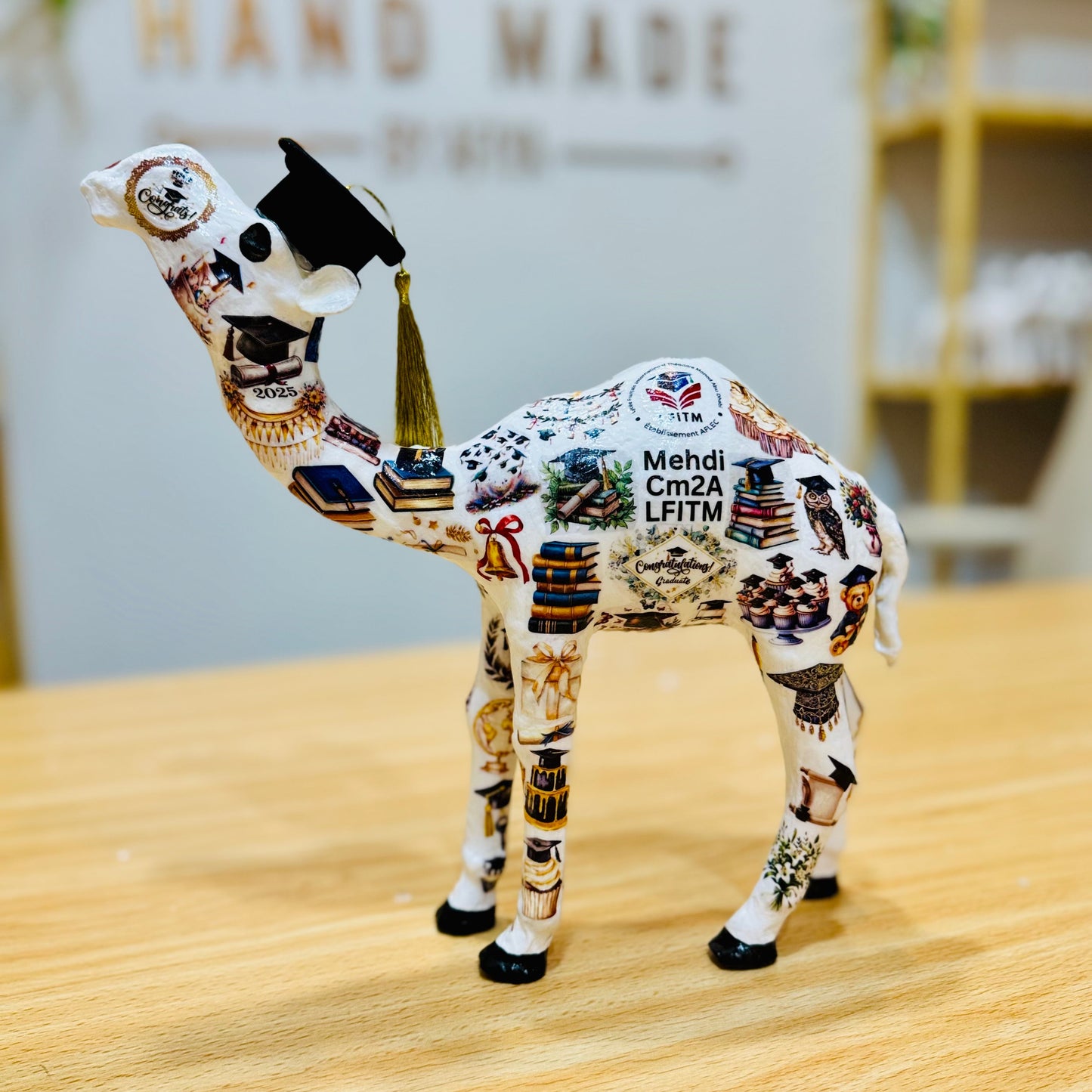 Handmade Graduation Camel – Personalized with Graduation Hat, University & School #2