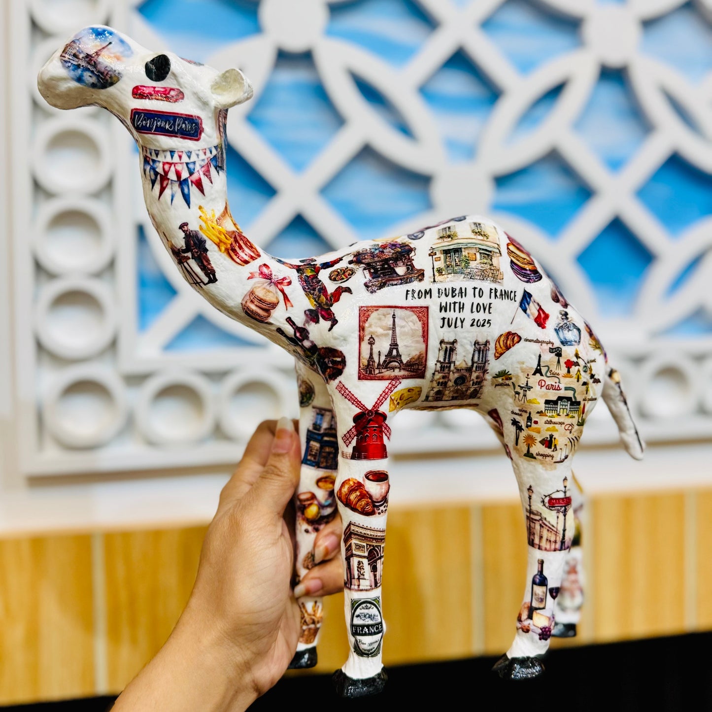 Handmade French Theme Camel – Personalized Paris-Inspired Souvenir Gift | France Flag Décor from Dubai