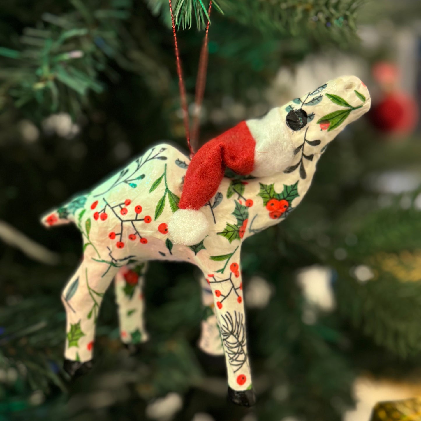 Handmade Christmas Santa Camel Ornament with Winter Berries - Unique Souvenir & Gift