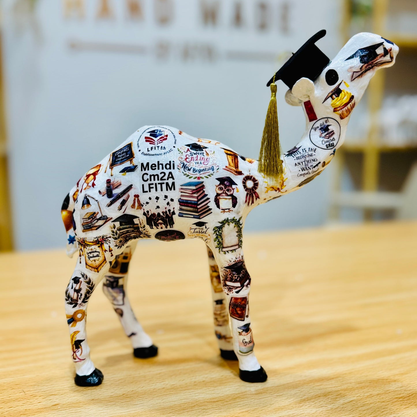 Handmade Graduation Camel – Personalized with Graduation Hat, University & School #2