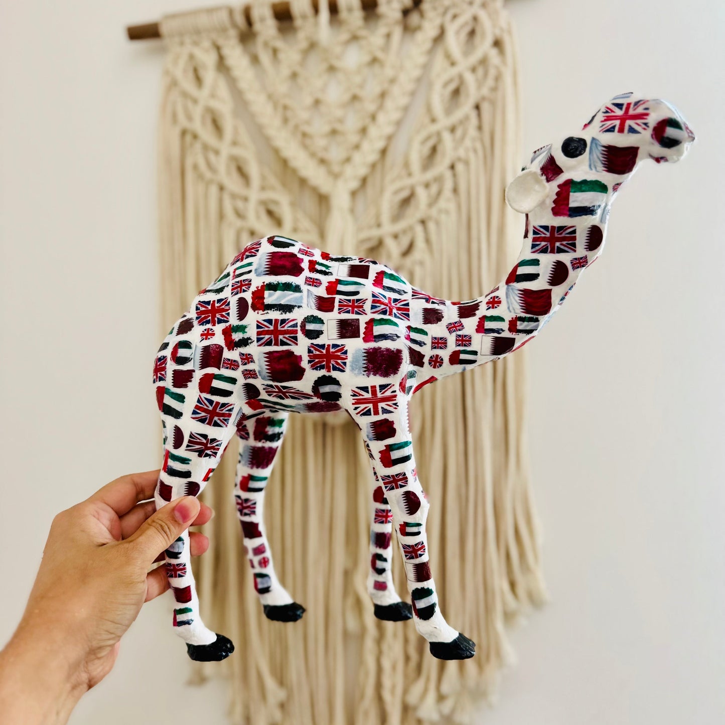 Handcrafted UAE, Qatar & UK Friendship Camel | Personalized Three Nations Heritage Gift