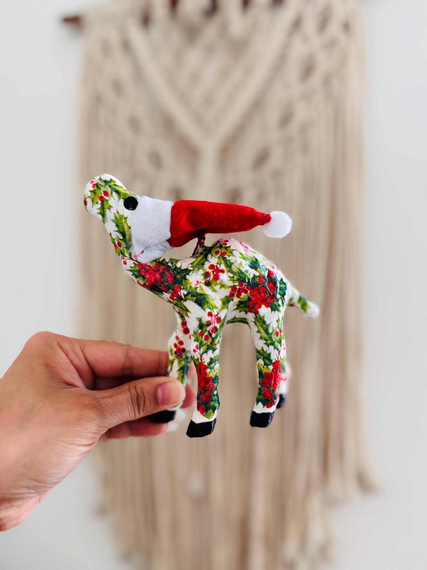 Handmade ornament camel : Christmas Holly themed