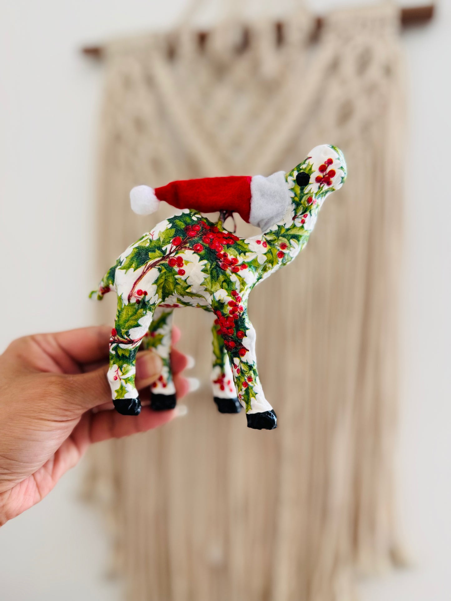 Handmade ornament camel : Christmas Holly themed