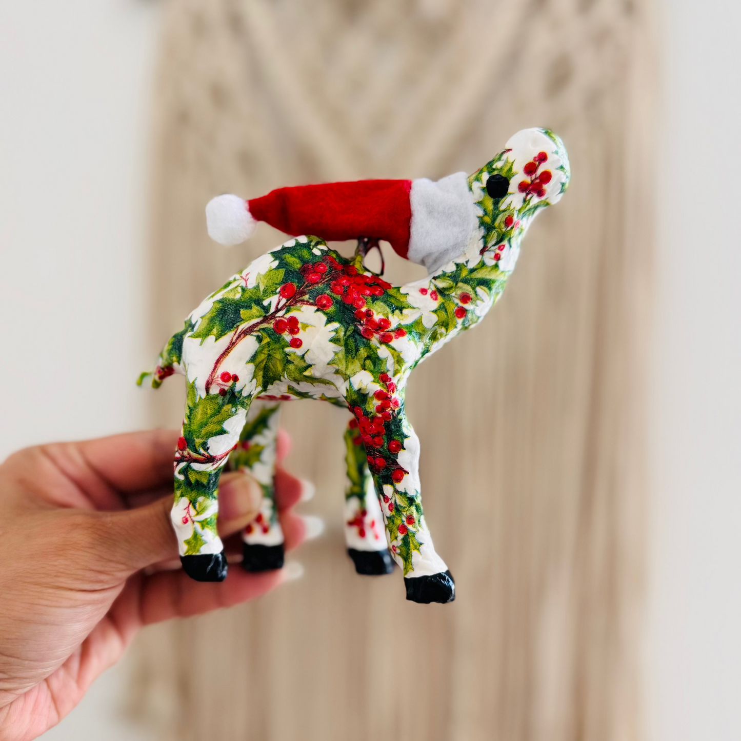 Handmade ornament camel : Christmas Holly themed