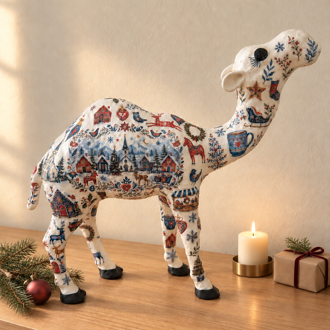 Nordic Christmas Village Camel – Handmade Scandinavian-Inspired Décor