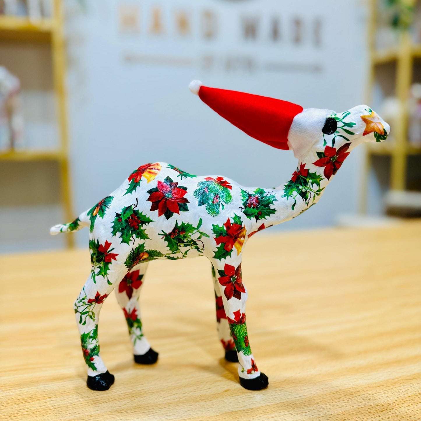Handmade Camel with Poinsettia, Berries, and Wreaths - Christmas Decoration & Gift