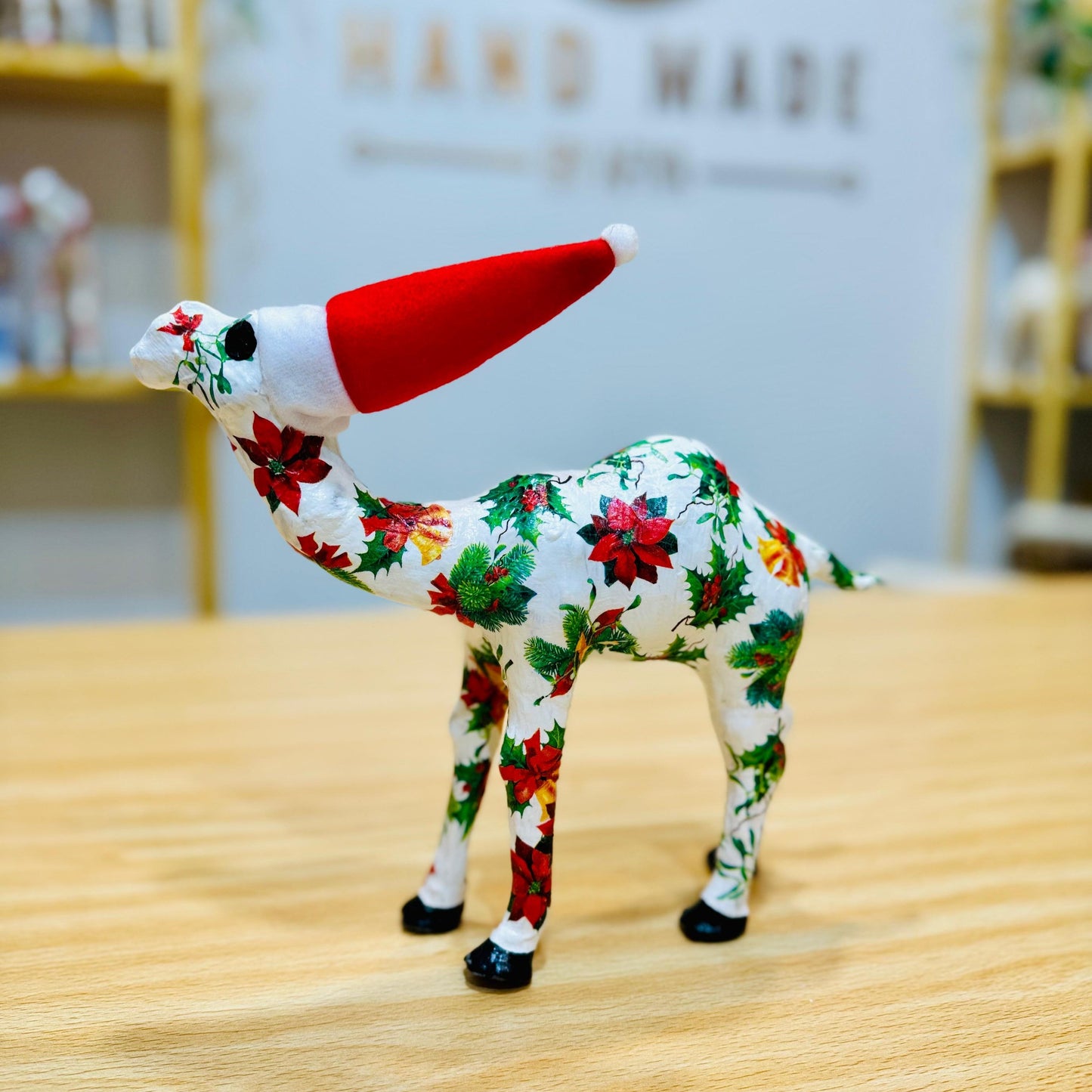 Handmade Camel with Poinsettia, Berries, and Wreaths - Christmas Decoration & Gift