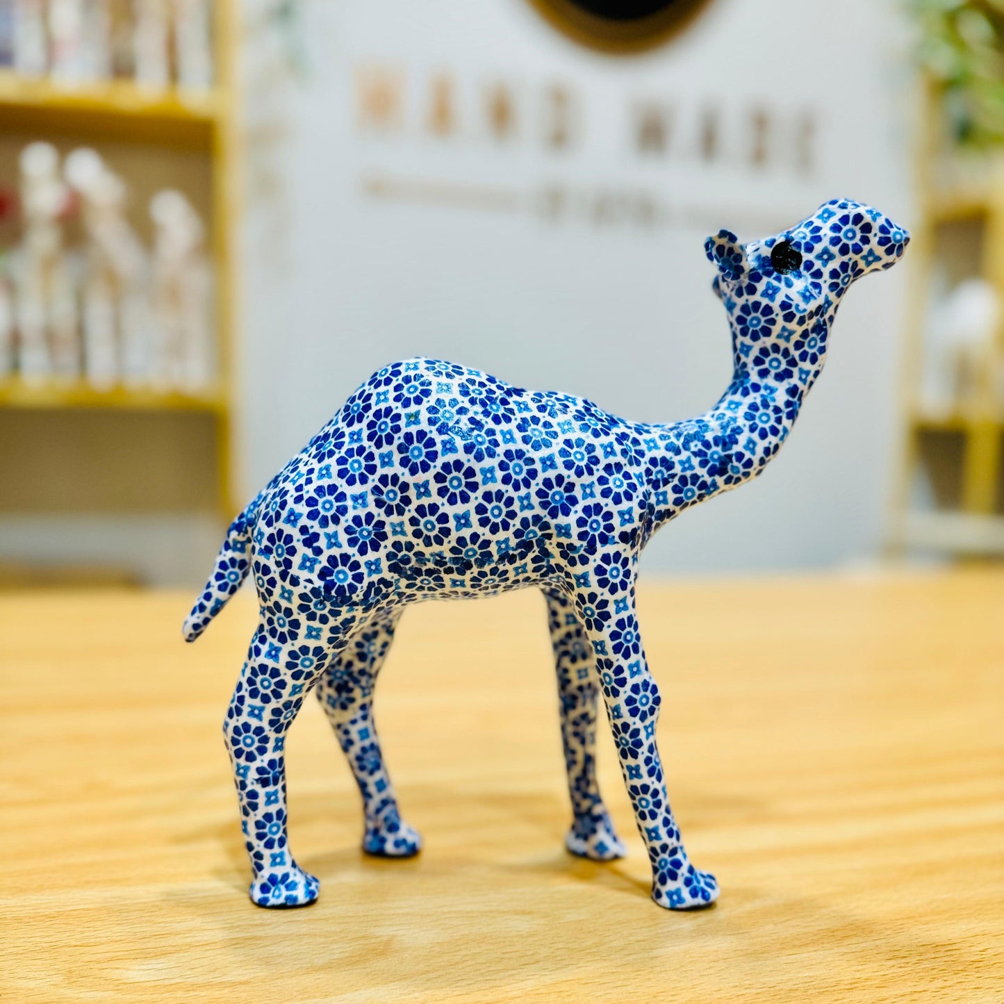 Handmade Camel with Blue Dot Flowers Design - Unique Souvenir & Gift