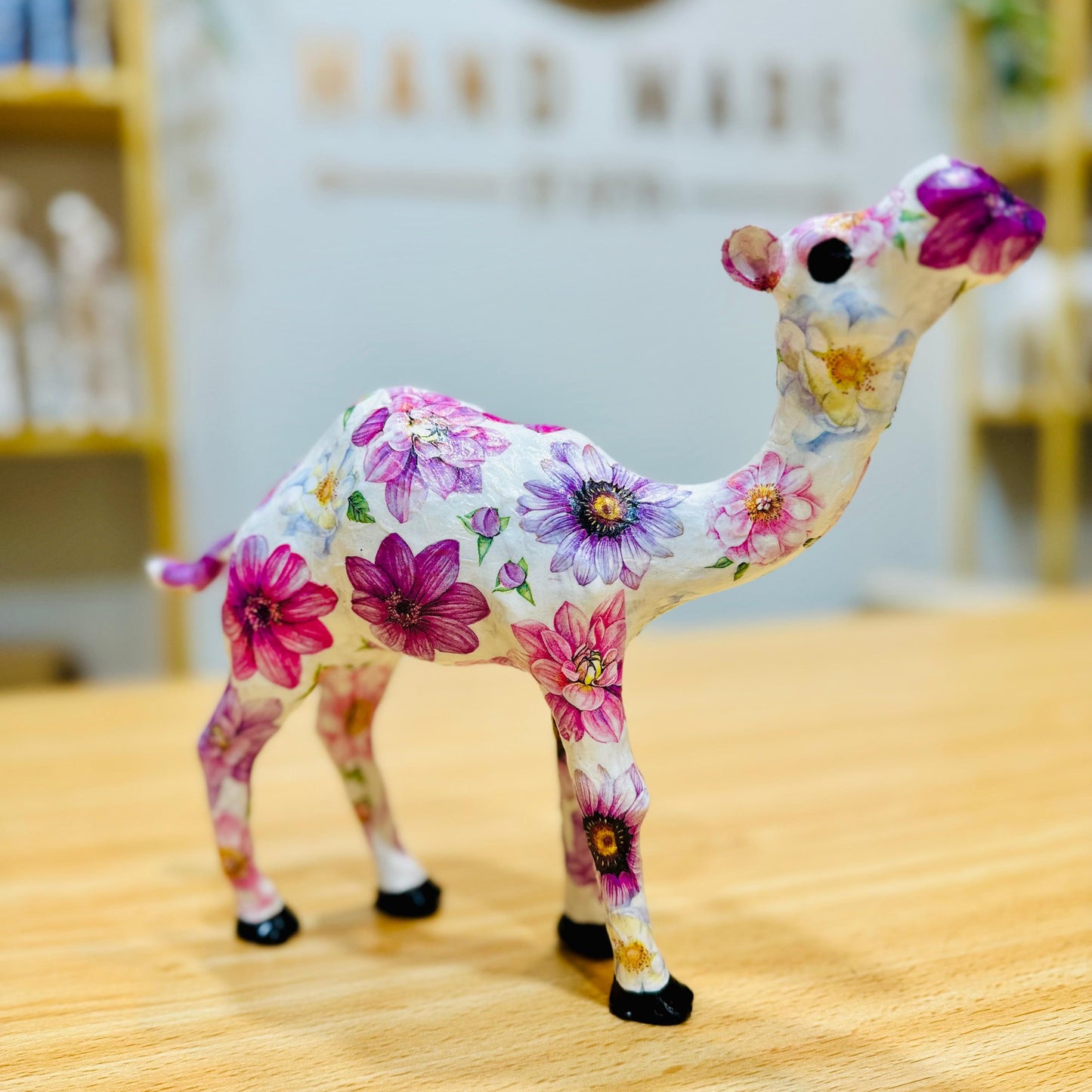 Handmade Camel with Purple Dahlia Flowers - Unique Decoration & Gift