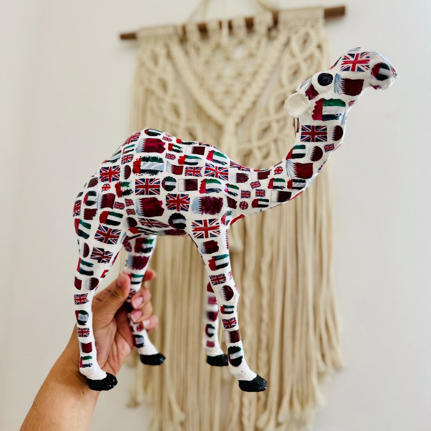 Handcrafted UAE, Qatar & UK Friendship Camel | Personalized Three Nations Heritage Gift