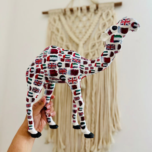 Handcrafted UAE, Qatar & UK Friendship Camel | Personalized Three Nations Heritage Gift
