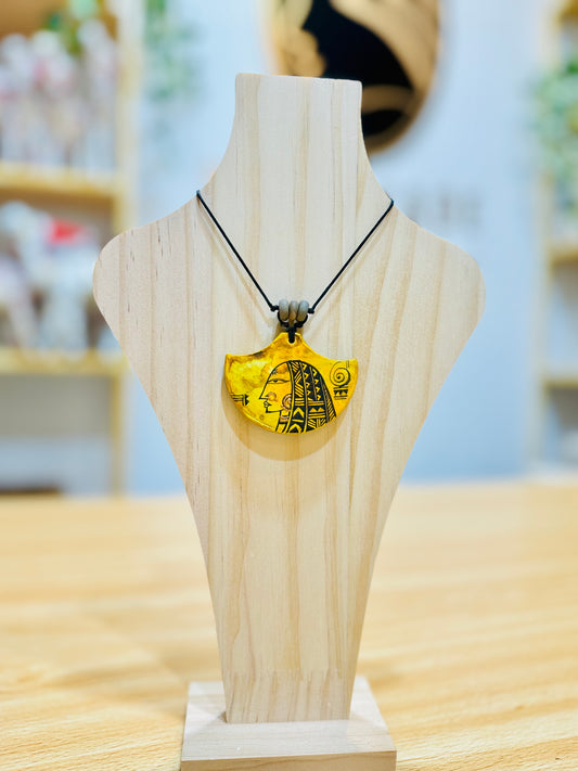 Hand painted clay Pendant Ornament #3 Tribal Woman