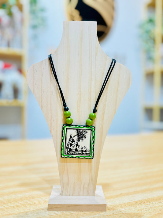 Hand painted Bamboo Pendant Ornament #14 Warli Tribe