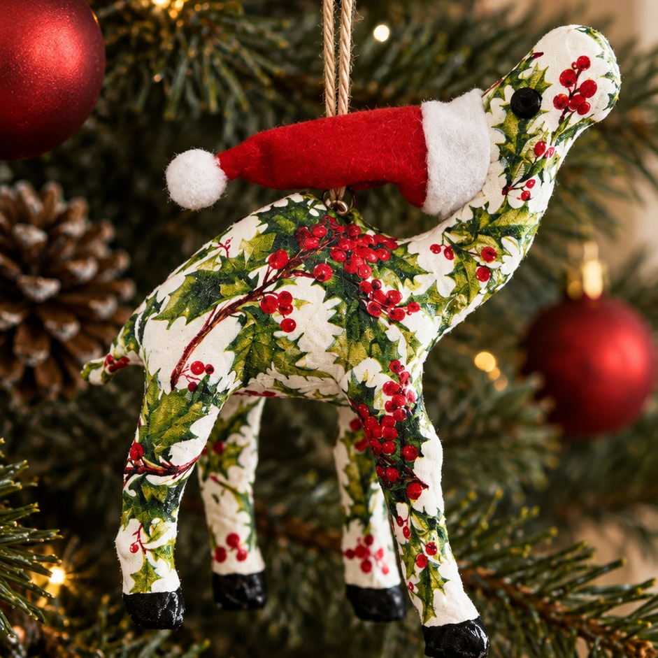 Handmade ornament camel : Christmas Holly themed