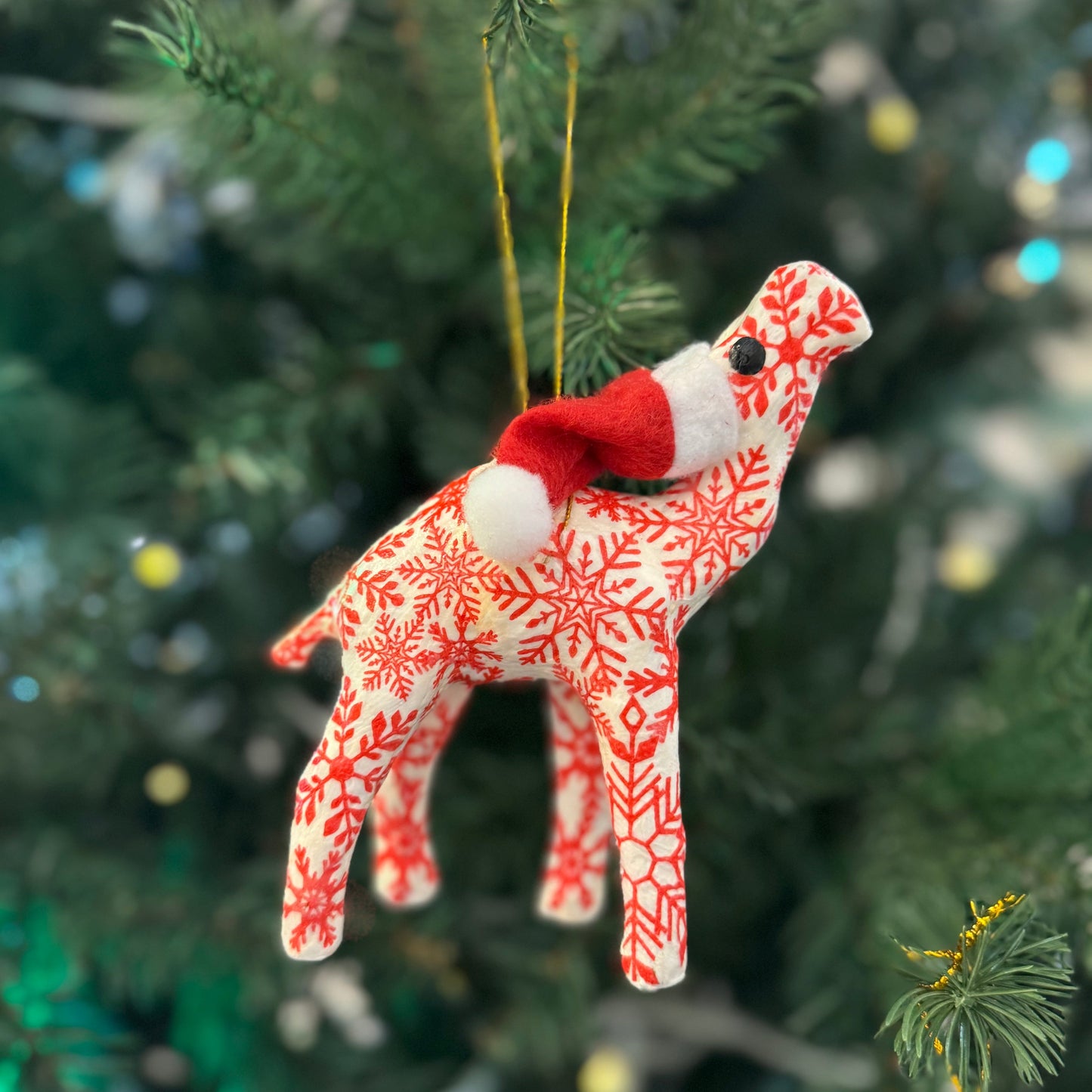 Handmade Christmas Santa Camel with Nordic Red Snowflakes - Unique Souvenir & Gift