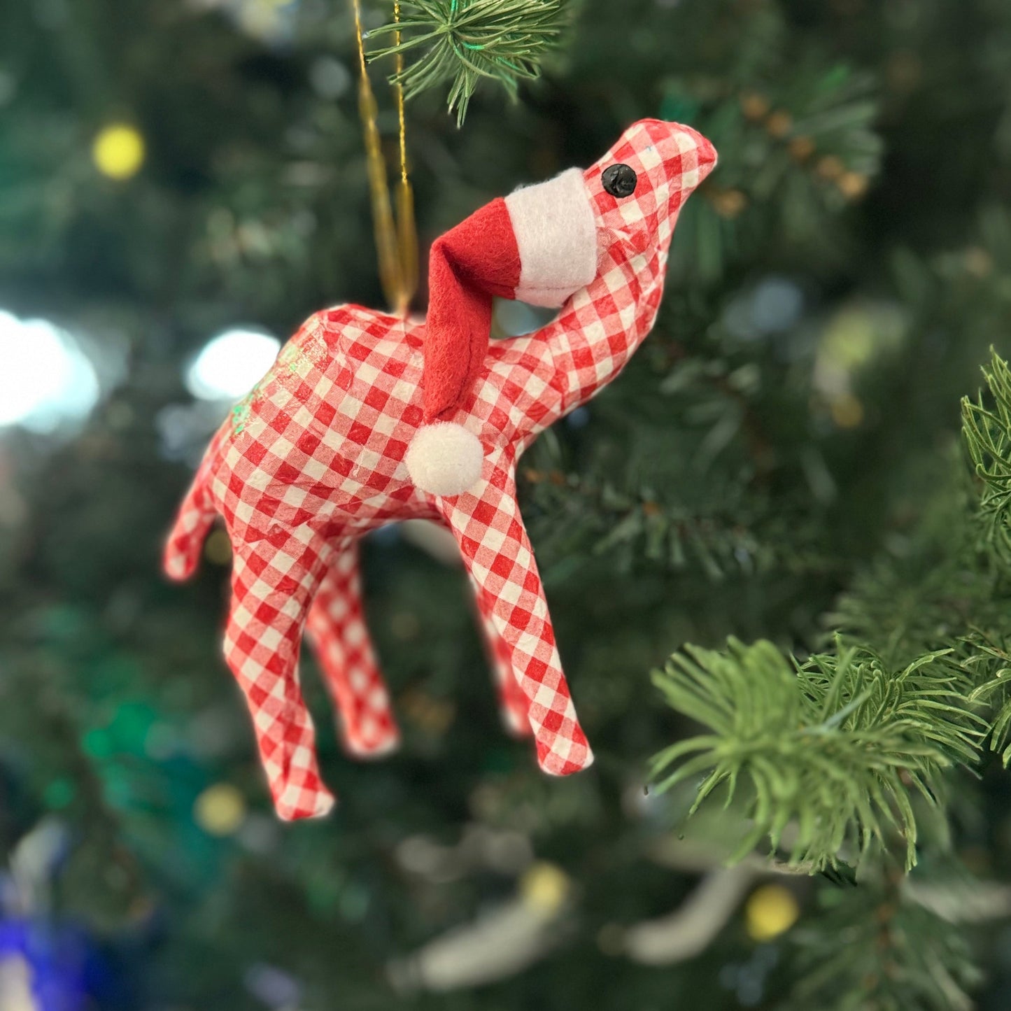 Handmade Christmas Santa Camel with Red and White Plaid Pattern - Unique Souvenir & Christmas Gift