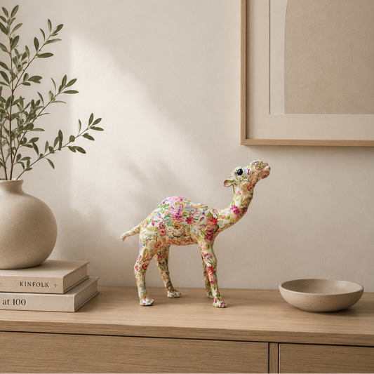 Handcrafted Vintage Floral Camel | Elegant Botanical Home Décor & Personalized Gift