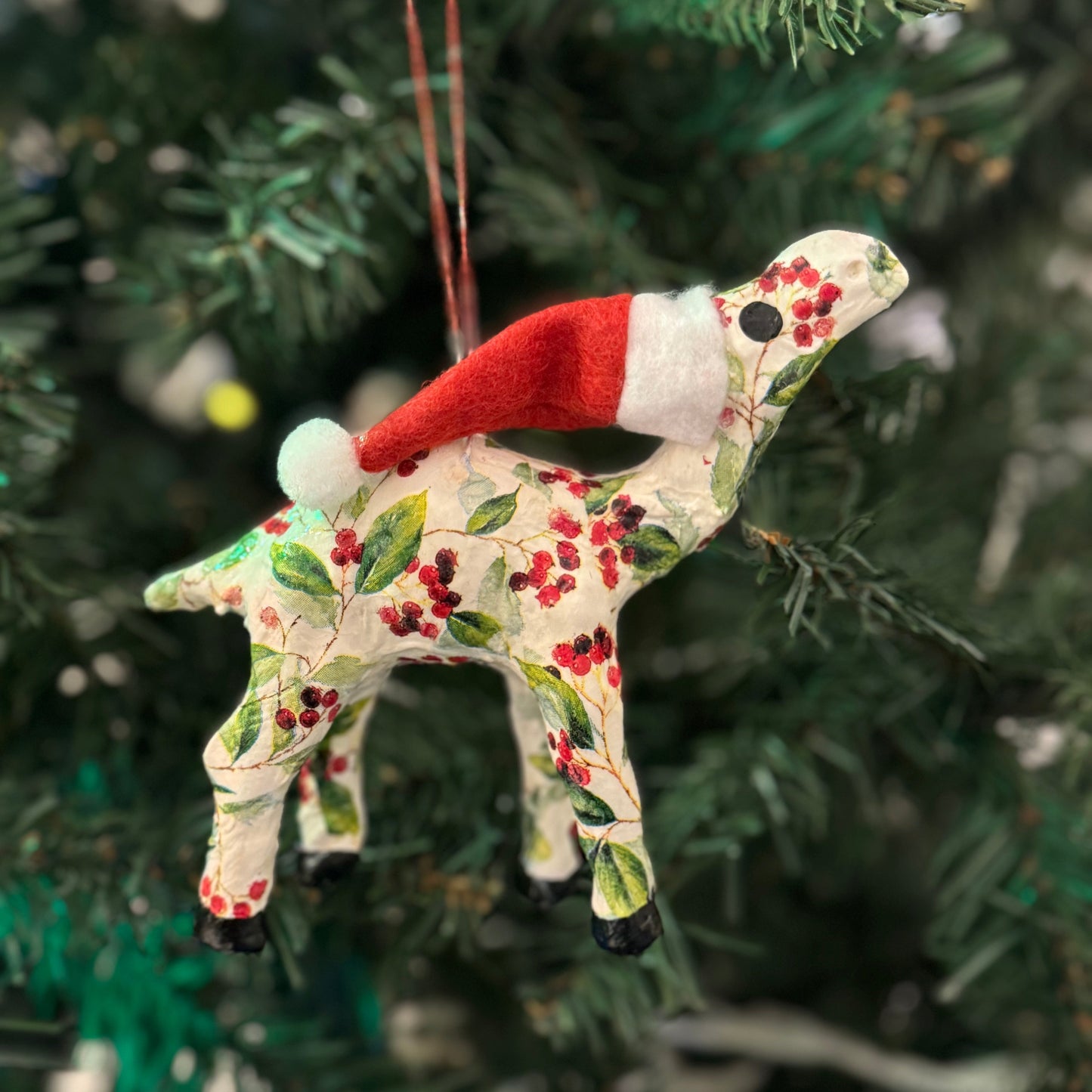 Handmade Christmas Santa Camel Ornament with Winter Foliage - Unique Souvenir & Gift