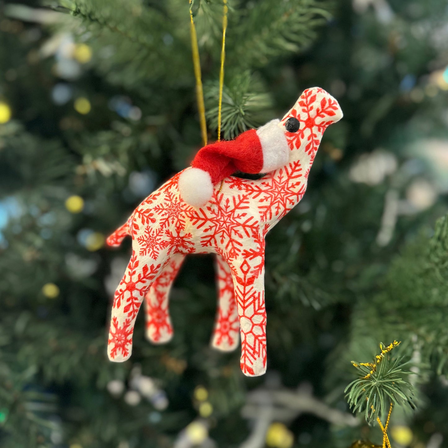 Handmade Christmas Santa Camel with Nordic Red Snowflakes - Unique Souvenir & Gift