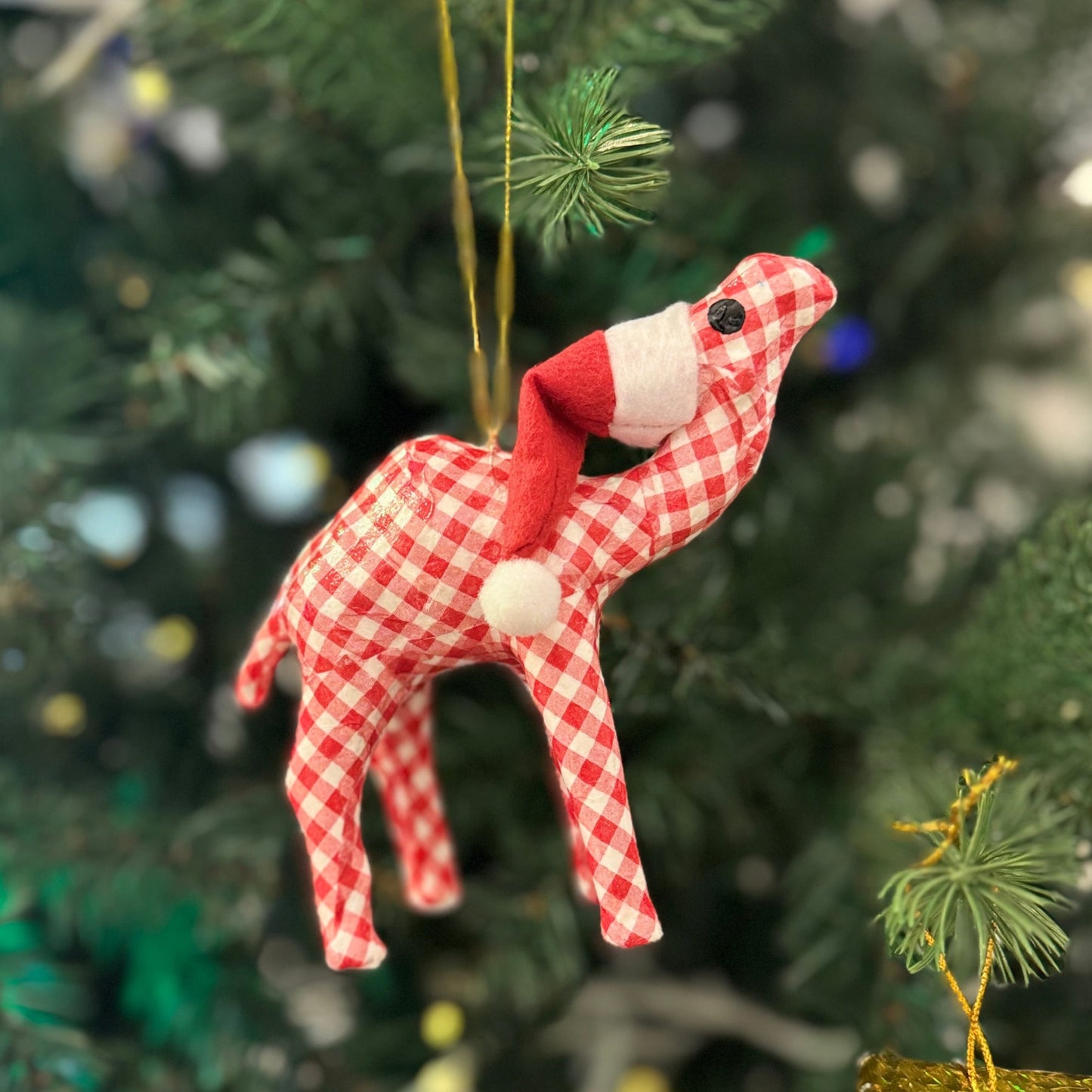 Handmade Christmas Santa Camel with Red and White Plaid Pattern - Unique Souvenir & Christmas Gift