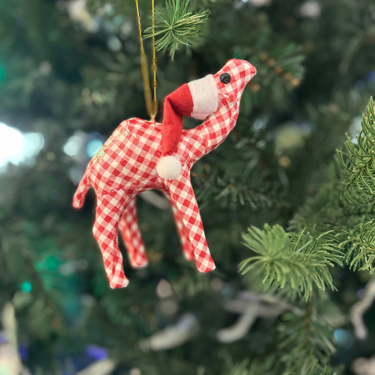 Handmade Christmas Santa Camel with Red and White Plaid Pattern - Unique Souvenir & Christmas Gift