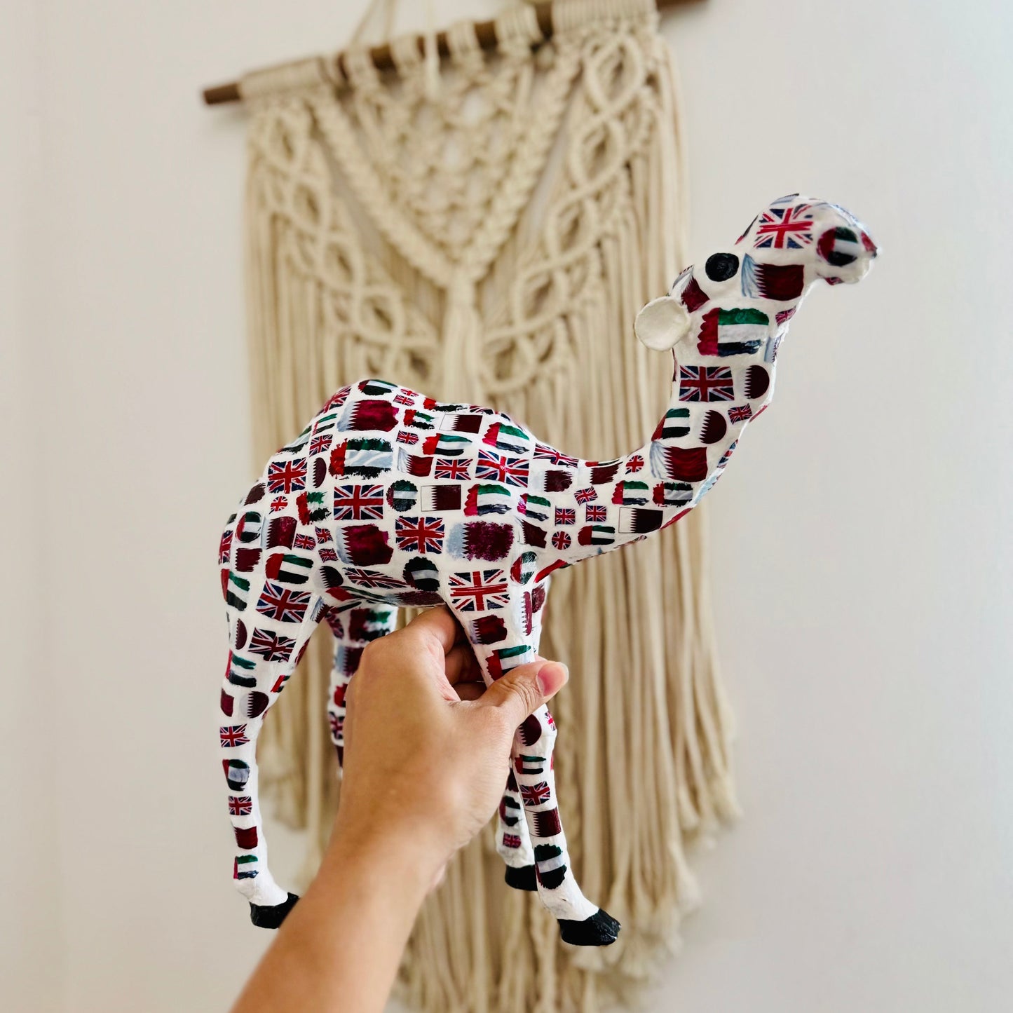 Handcrafted UAE, Qatar & UK Friendship Camel | Personalized Three Nations Heritage Gift