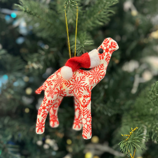 Handmade Christmas Santa Camel with Nordic Red Snowflakes - Unique Souvenir & Gift