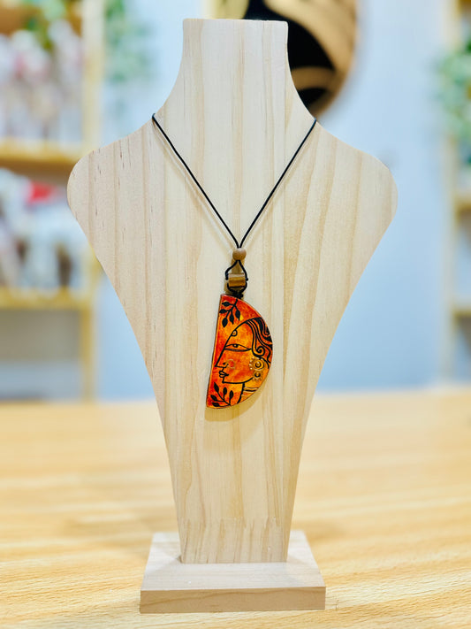 Hand painted clay Pendant Ornament #2 Tribal Woman