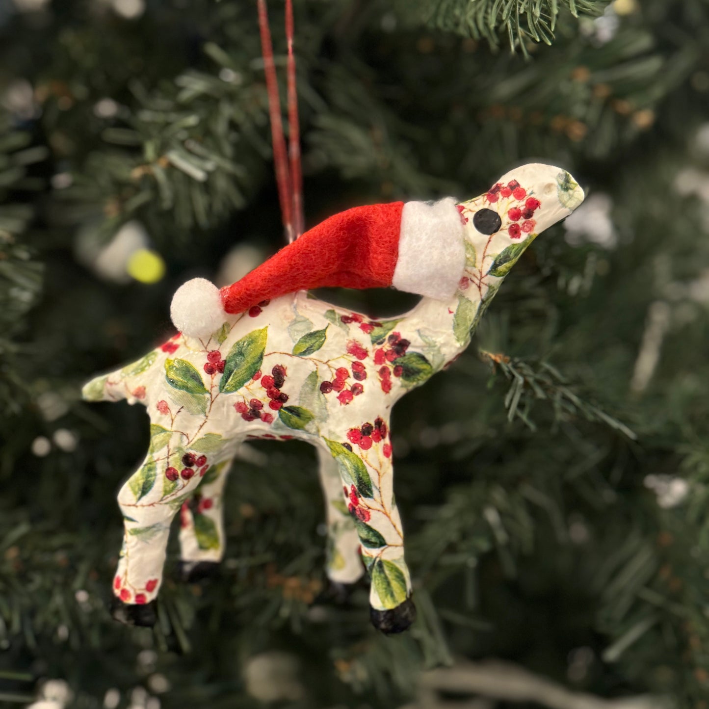 Handmade Christmas Santa Camel Ornament with Winter Foliage - Unique Souvenir & Gift