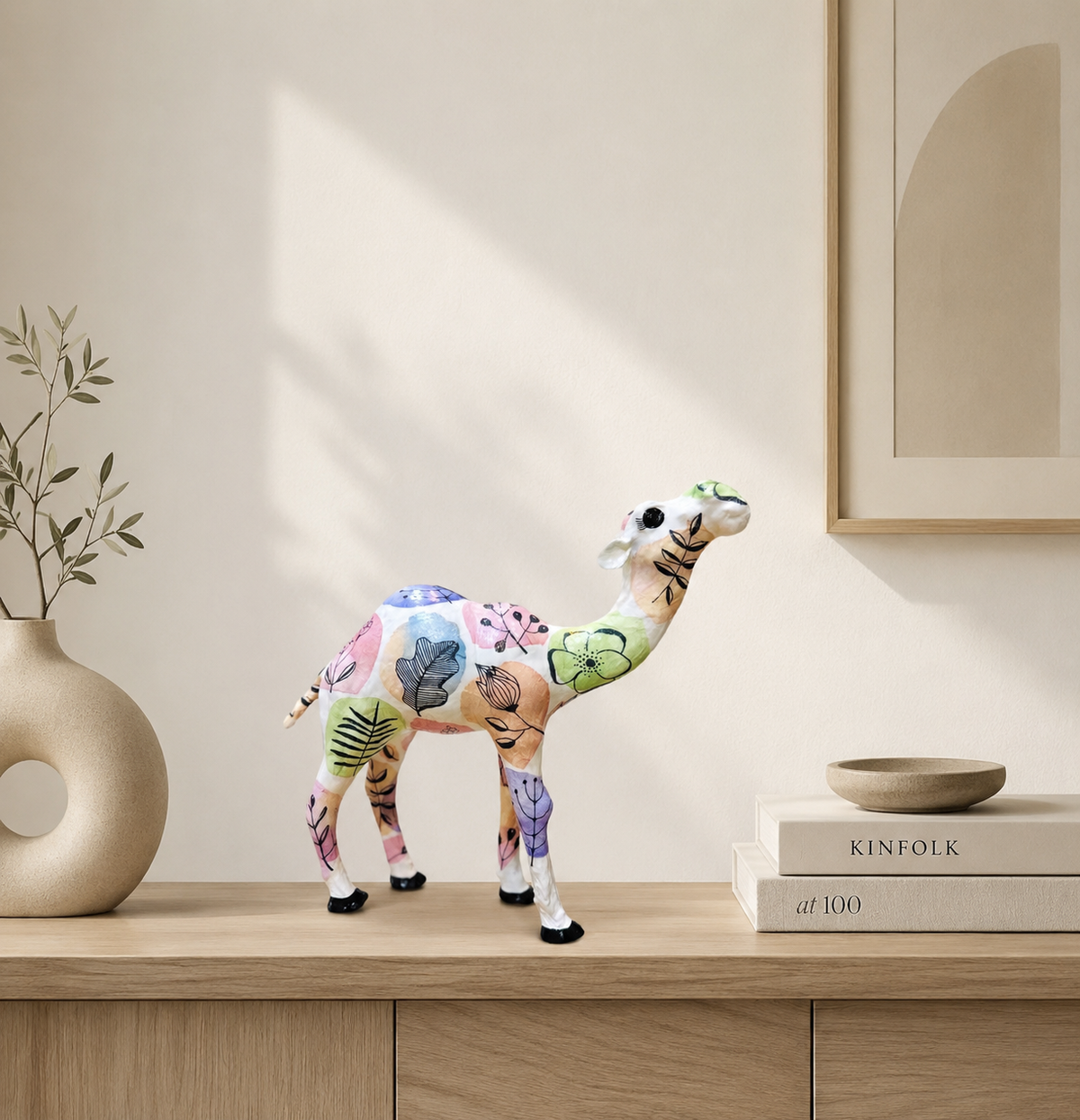 Handcrafted Pastel Botanical Camel | Modern Floral Home Décor & Personalized Gift