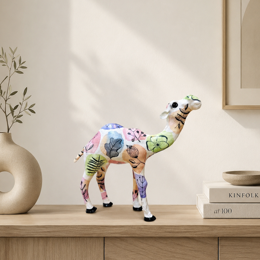 Handcrafted Pastel Botanical Camel | Modern Floral Home Décor & Personalized Gift