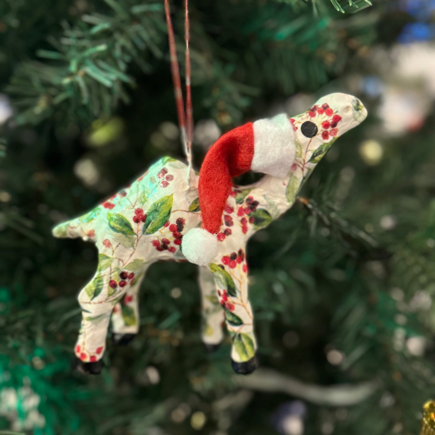 Handmade Christmas Santa Camel Ornament with Winter Foliage - Unique Souvenir & Gift