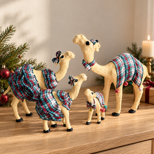 Tartan Christmas Camel Family – Handmade Festive Décor