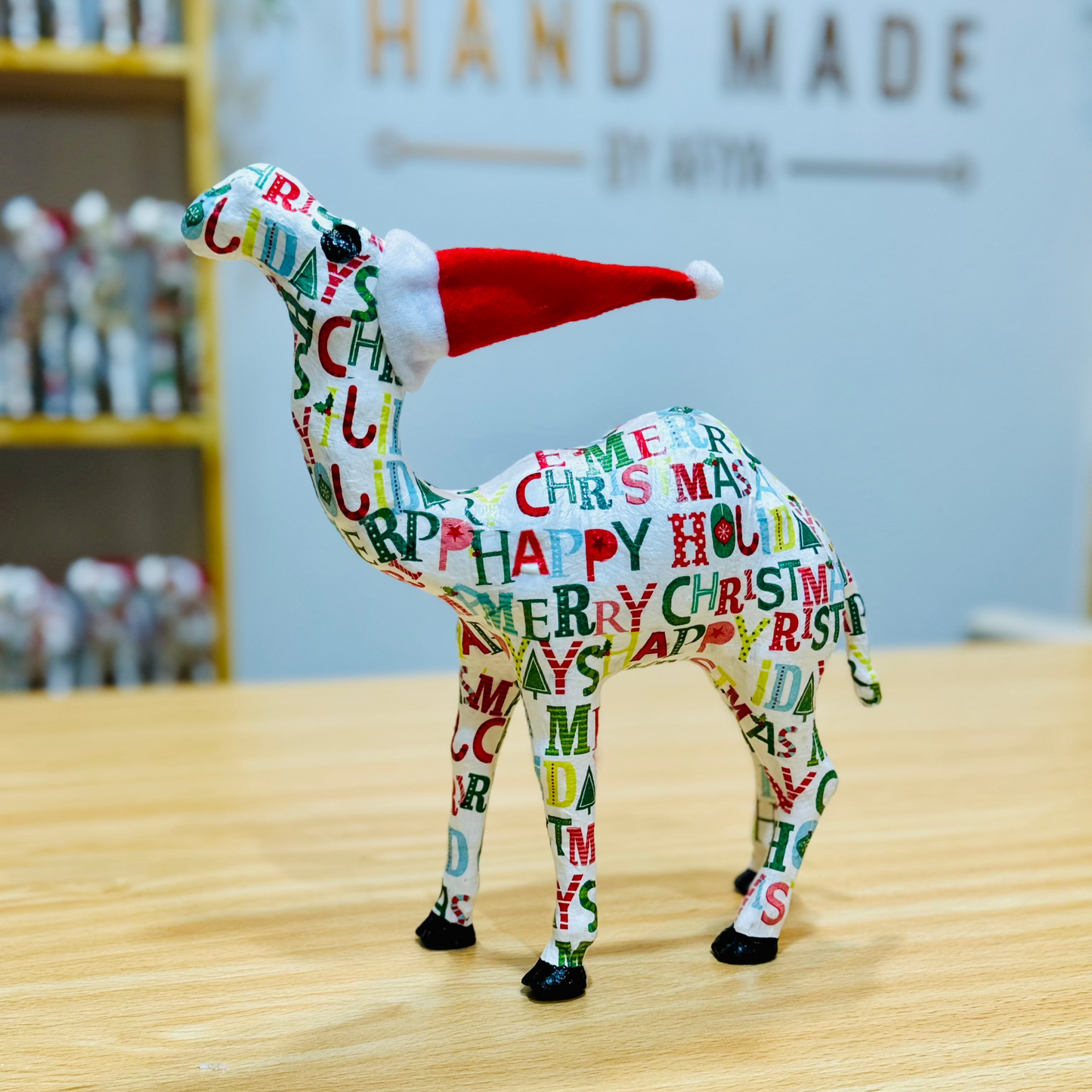 Handcrafted Christmas Camel with Happy Holidays and Merry Christmas - Holiday Decoration & Gift