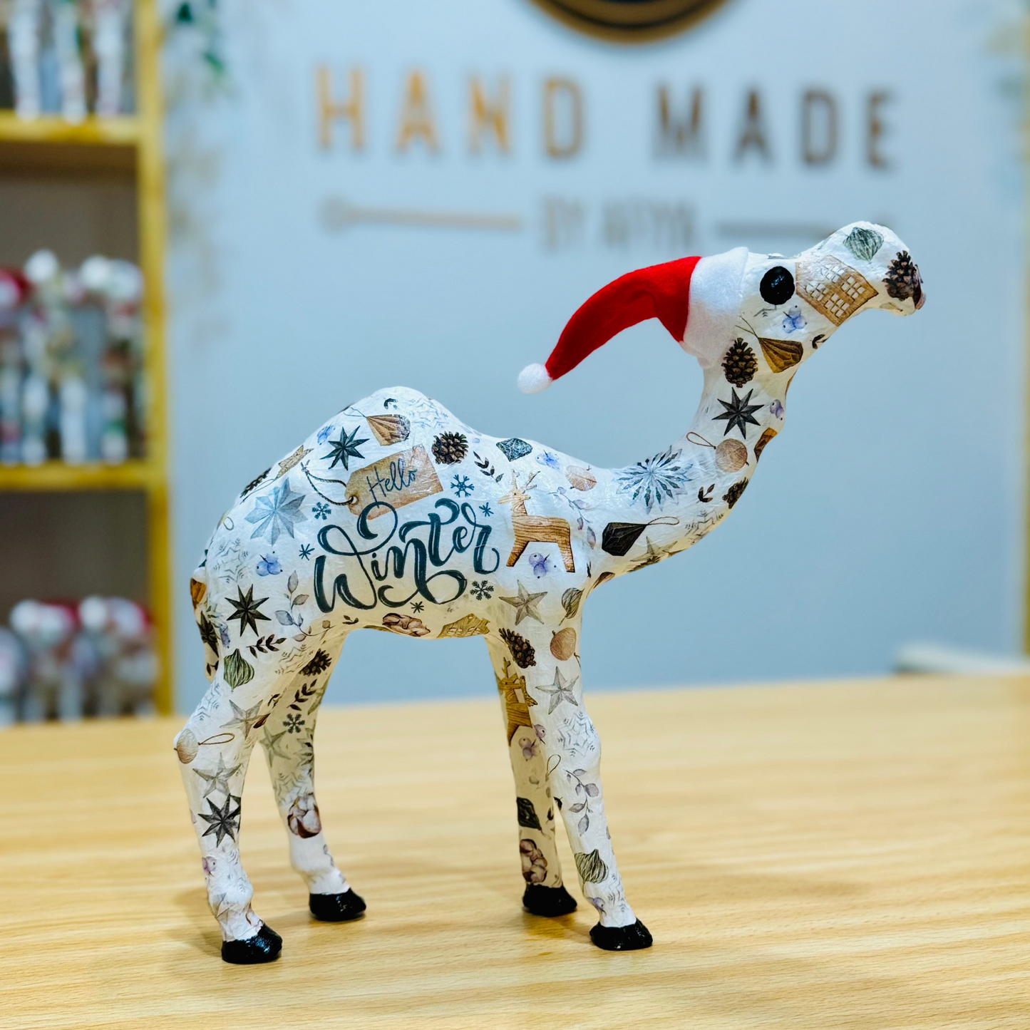 Handcrafted Christmas Camel with Hello Winter - Holiday Decoration & Gift