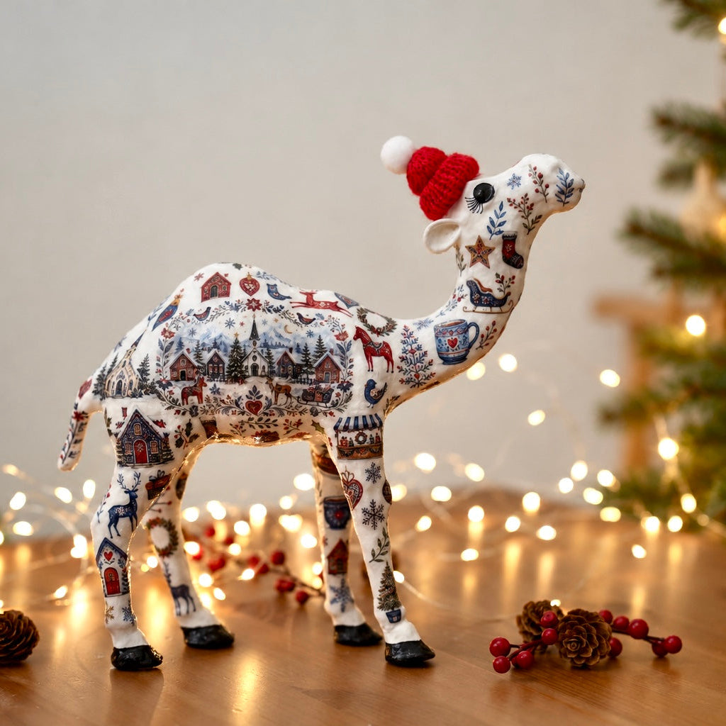 Nordic Christmas Village Camel – Handmade Scandinavian-Inspired Décor