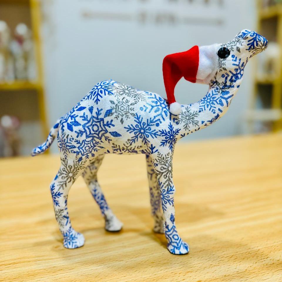 Handmade Camel with Blue Snowflakes Pattern - Christmas Decoration & Gift