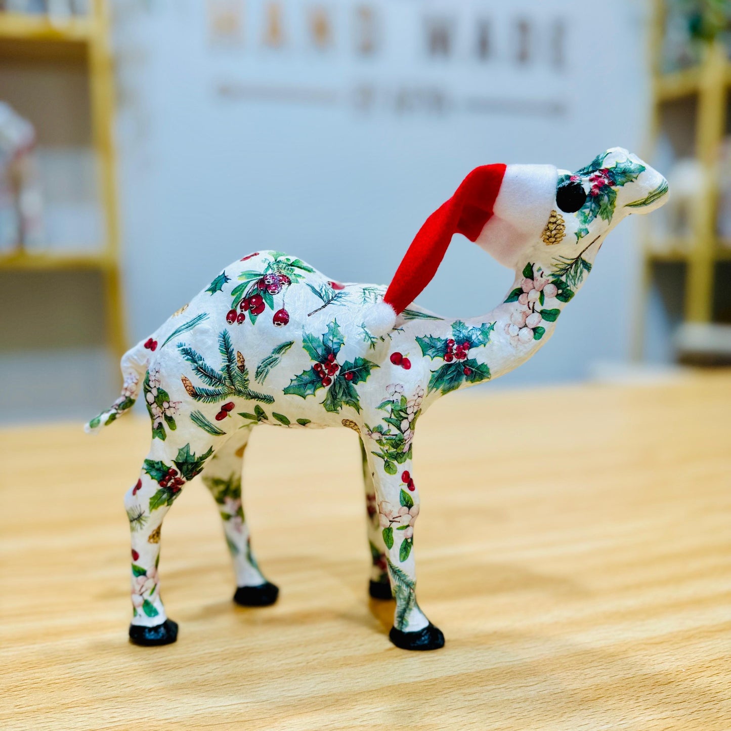 Handcrafted Camel with Winter Greenery in White - Christmas Decoration & Gift