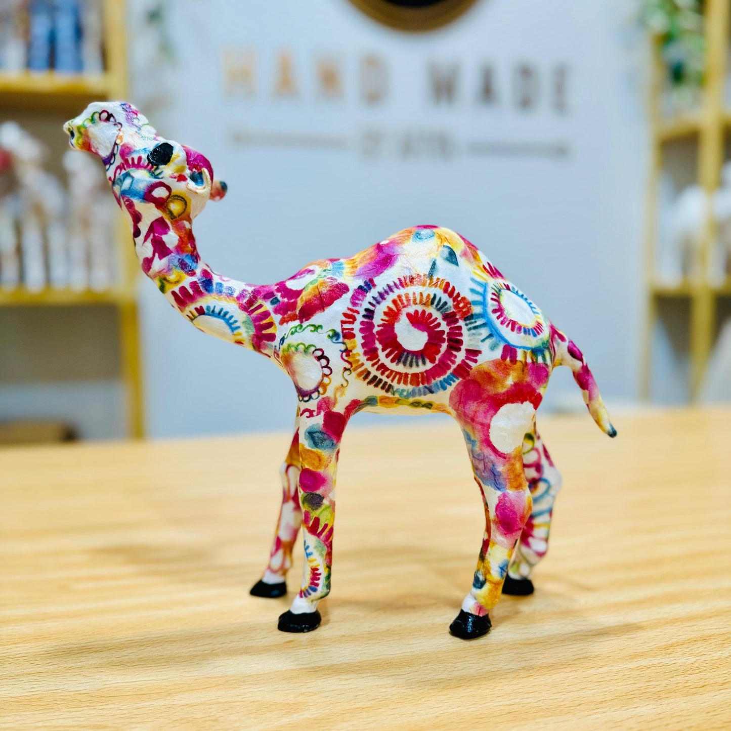 Handmade Camel with Rainbow Swirls Design - Unique Souvenir & Gift