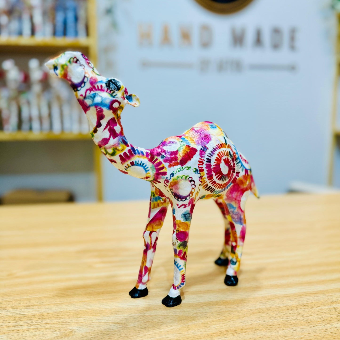 Handmade Camel with Rainbow Swirls Design - Unique Souvenir & Gift