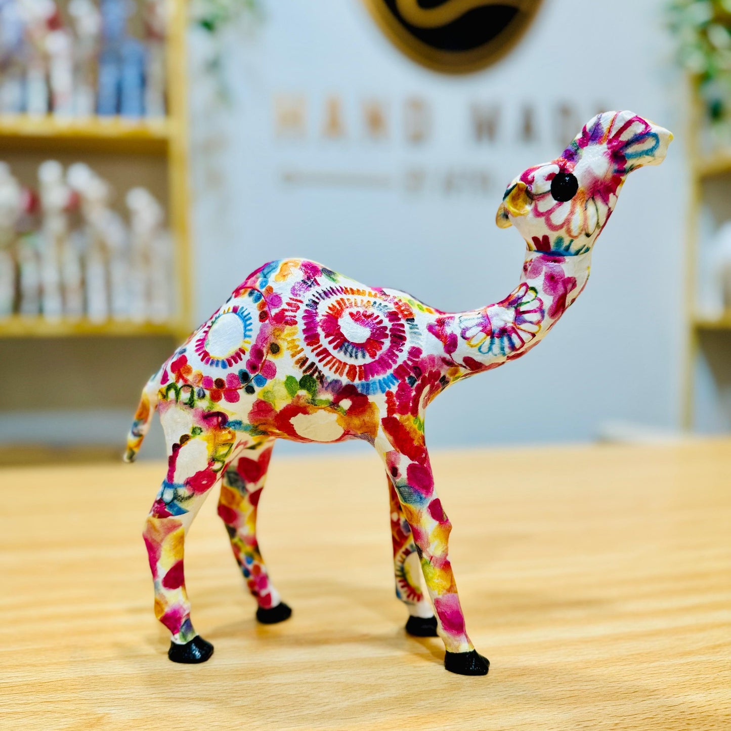 Handmade Camel with Rainbow Swirls Design - Unique Souvenir & Gift