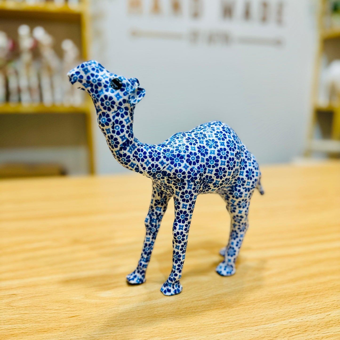 Handmade Camel with Blue Dot Flowers Design - Unique Souvenir & Gift