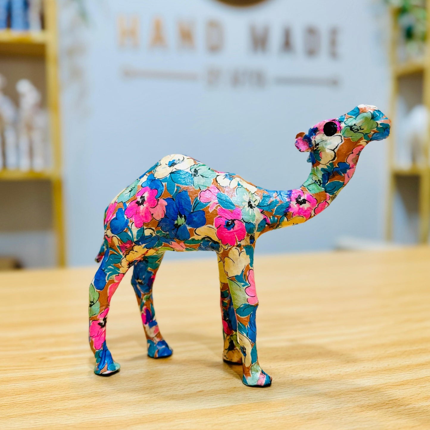 Handmade Camel with Blue-Pink Florals Design - Unique Souvenir & Gift