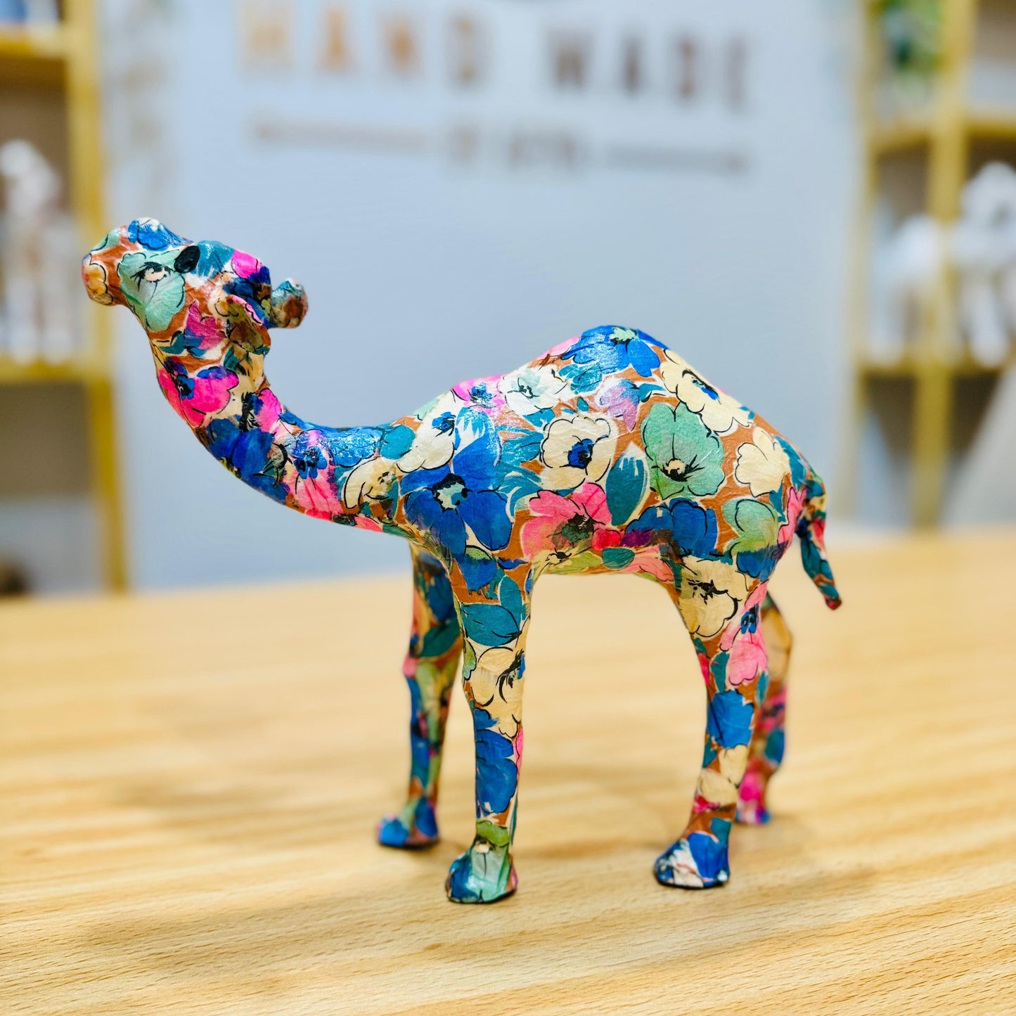 Handmade Camel with Blue-Pink Florals Design - Unique Souvenir & Gift