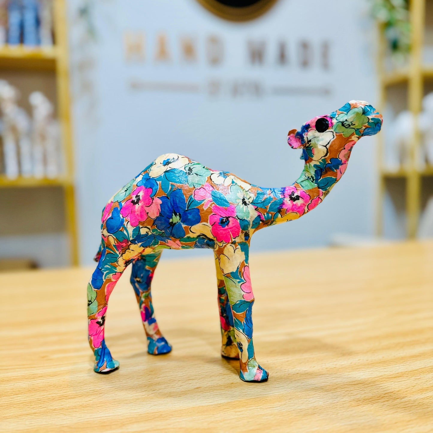 Handmade Camel with Blue-Pink Florals Design - Unique Souvenir & Gift