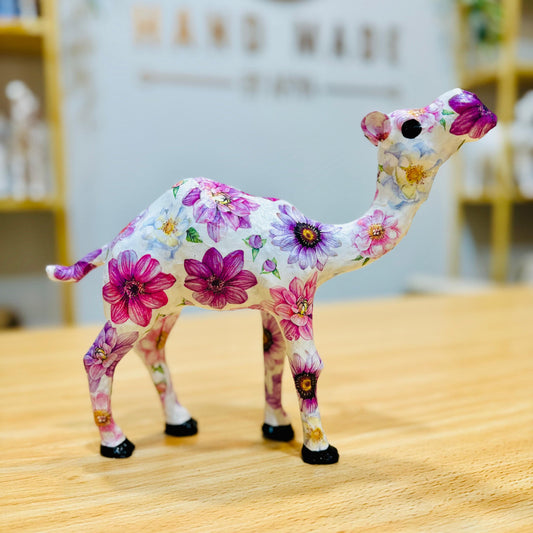 Handmade Camel with Purple Dahlia Flowers - Unique Decoration & Gift