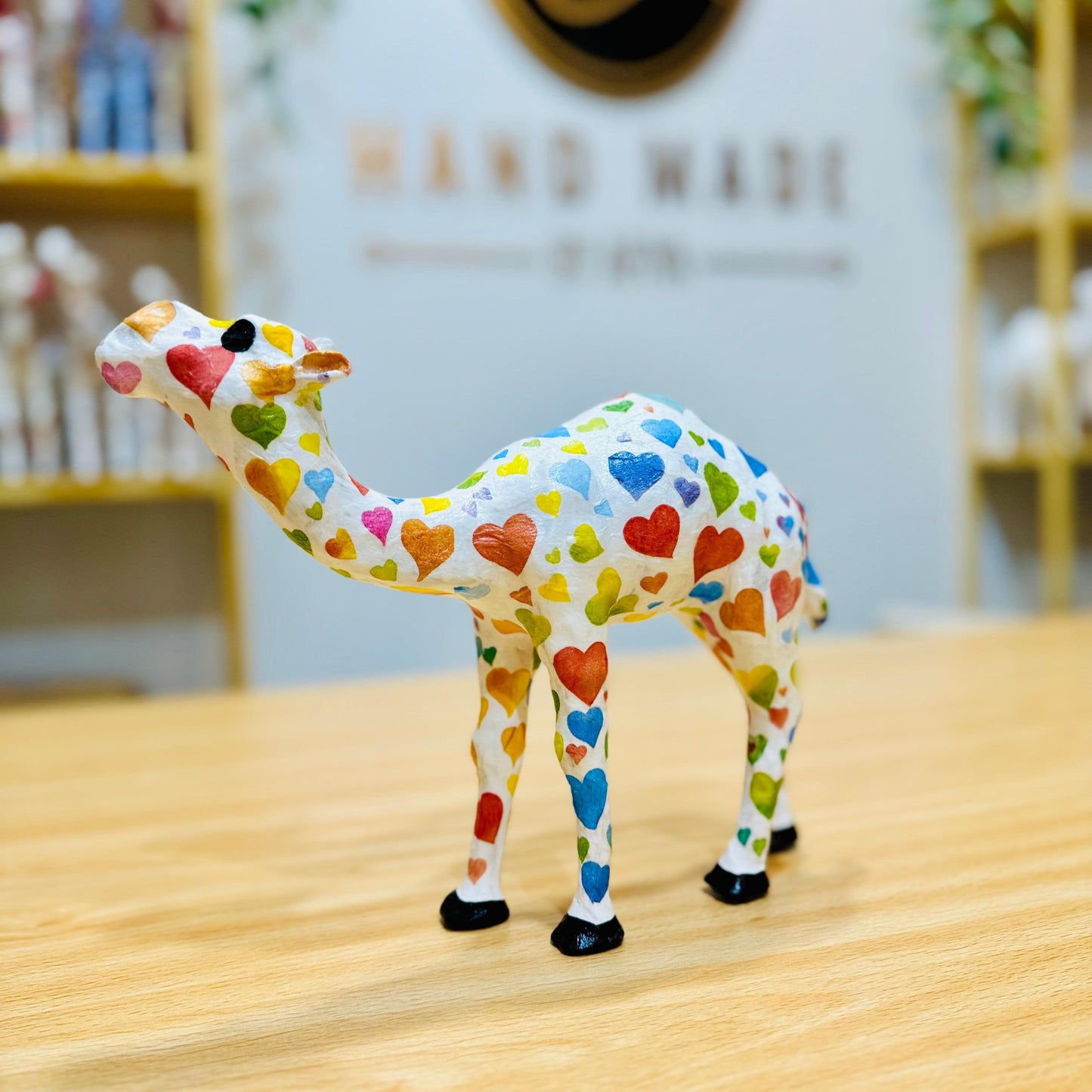 Handmade Camel with Rainbow Hearts Design - Unique Souvenir & Gift