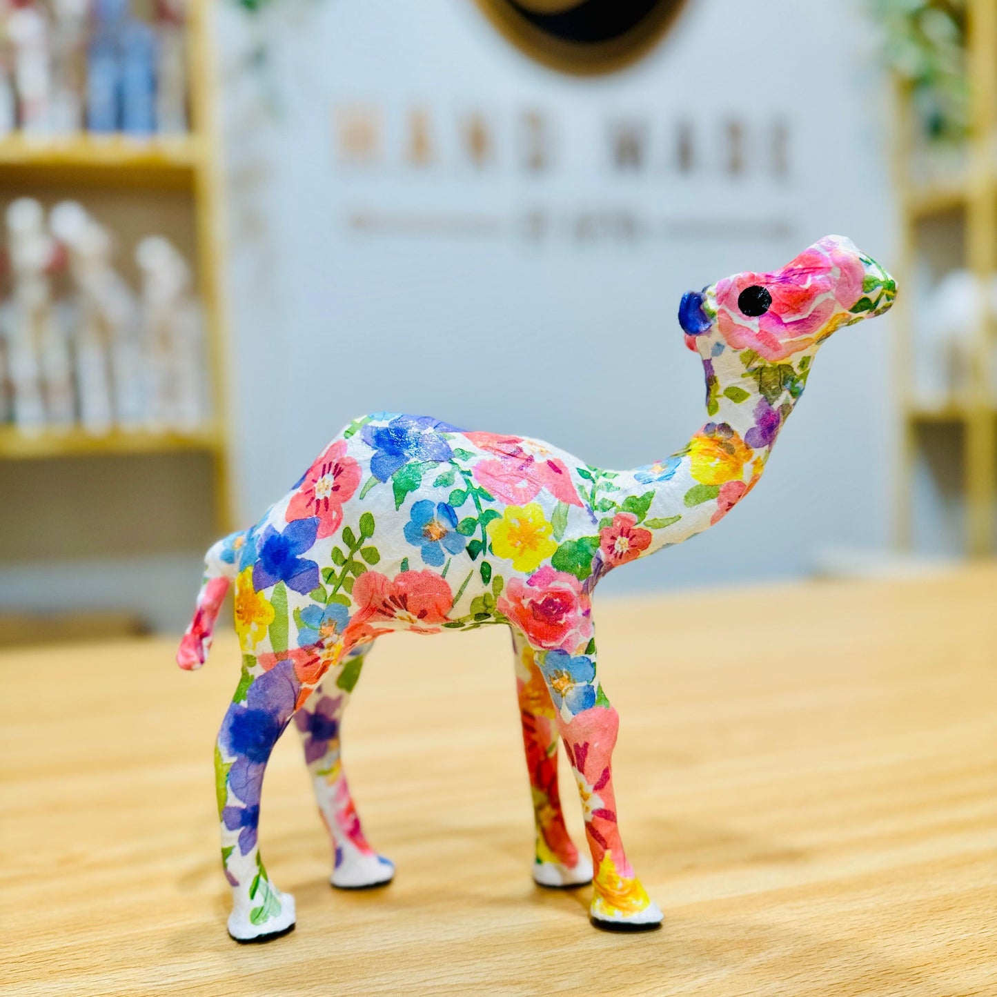 Handmade Camel with Watercolor Florals Design - Unique Souvenir & Gift