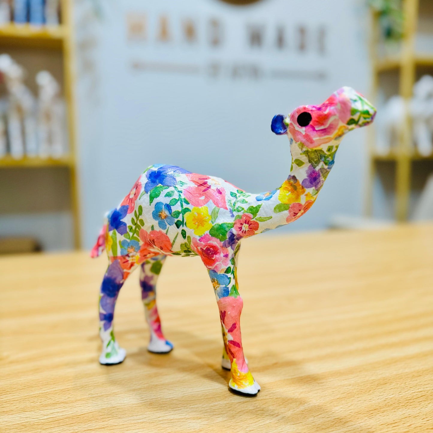 Handmade Camel with Watercolor Florals Design - Unique Souvenir & Gift