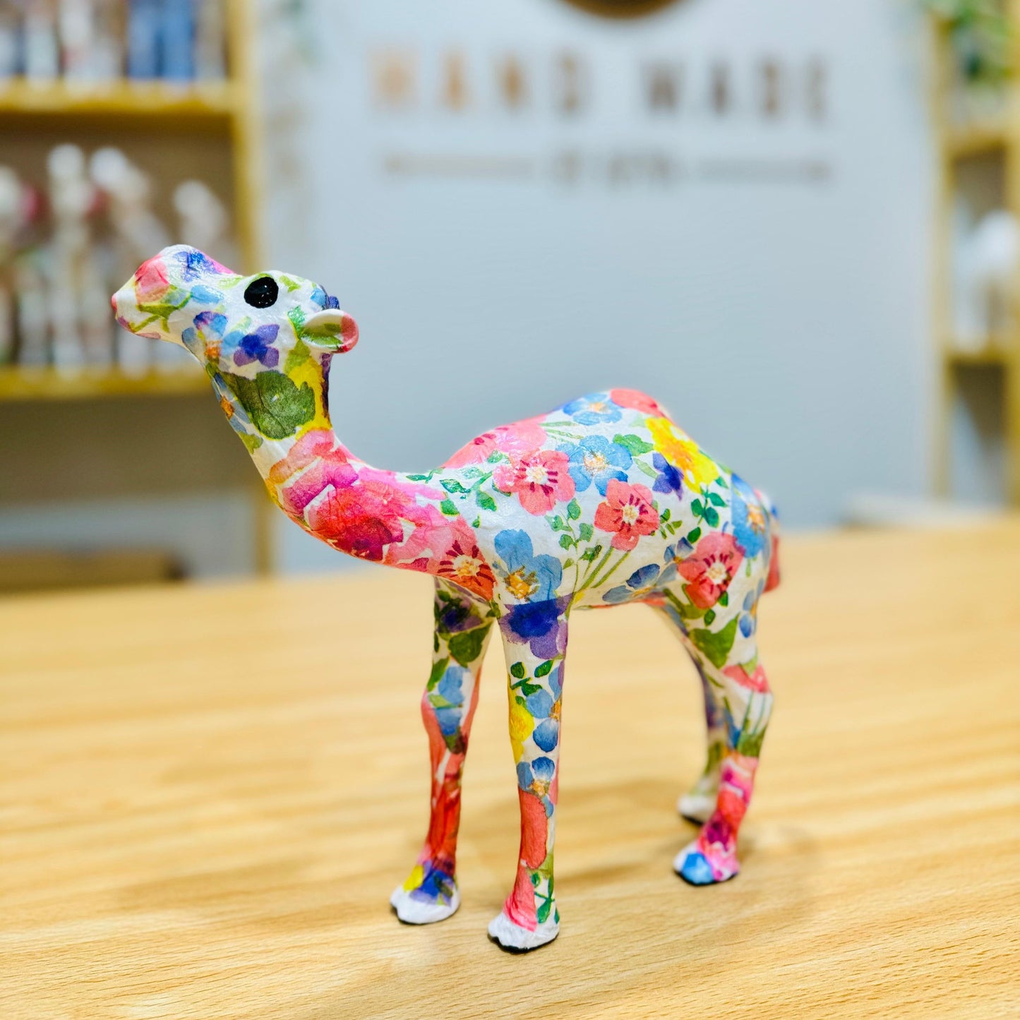 Handmade Camel with Watercolor Florals Design - Unique Souvenir & Gift